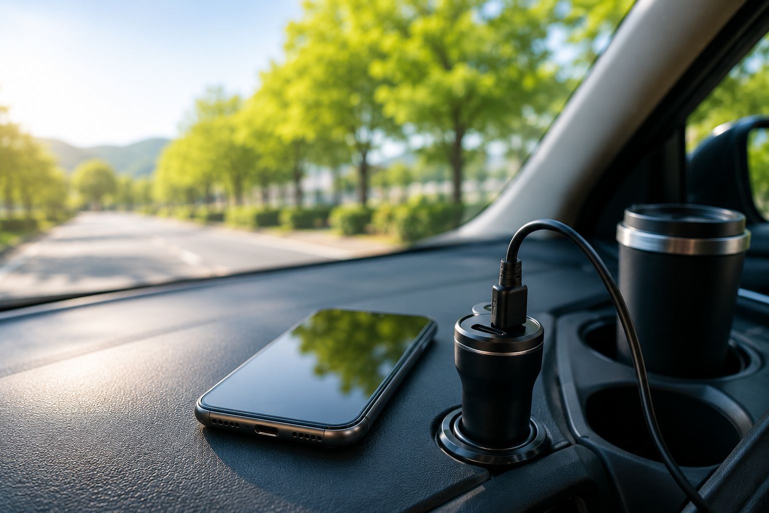 車内でスマートフォンを充電する車移動向けモバイル環境