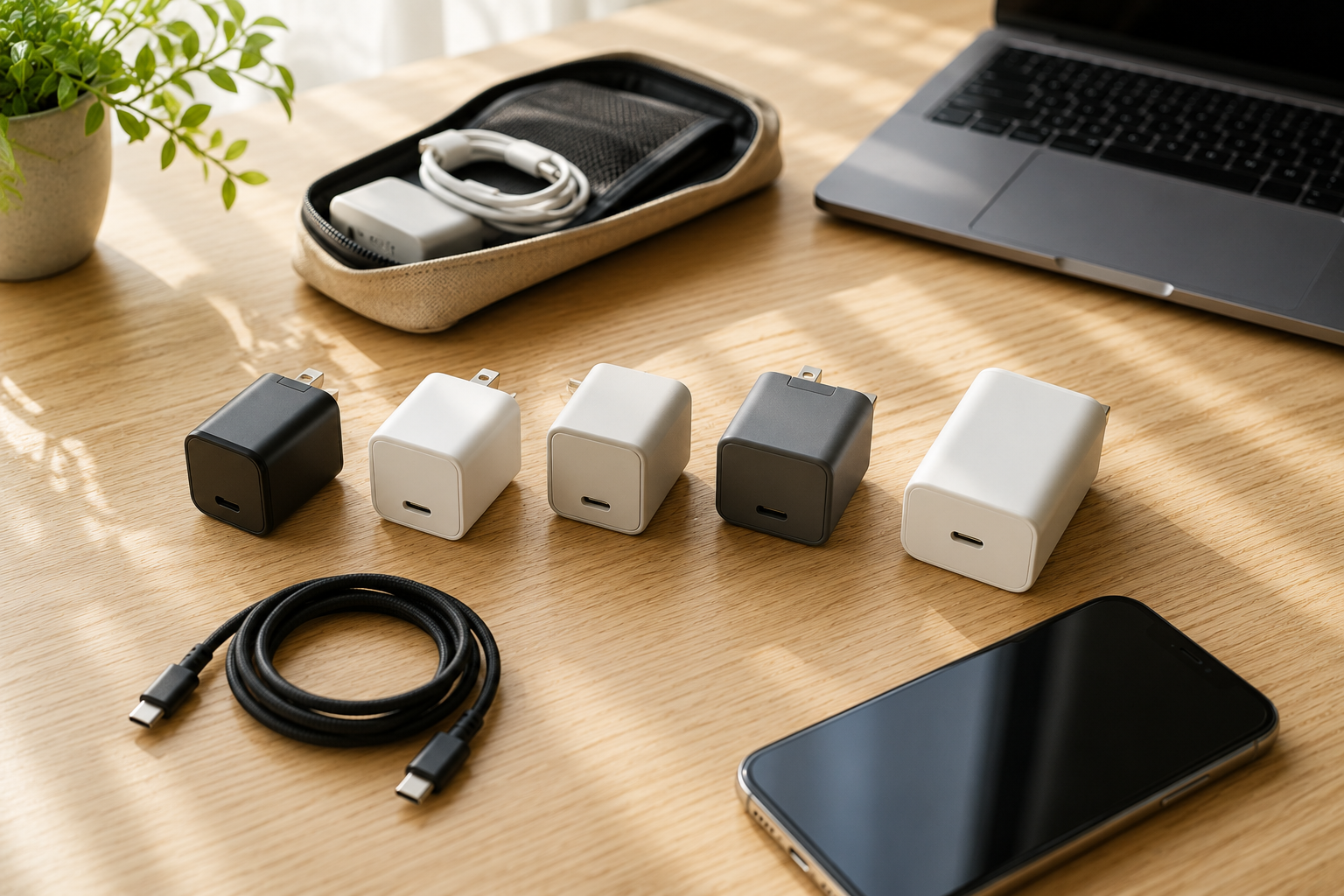 小型USB-C充電器とUSB-Cケーブルを比較しながら選ぶためのモバイル充電環境