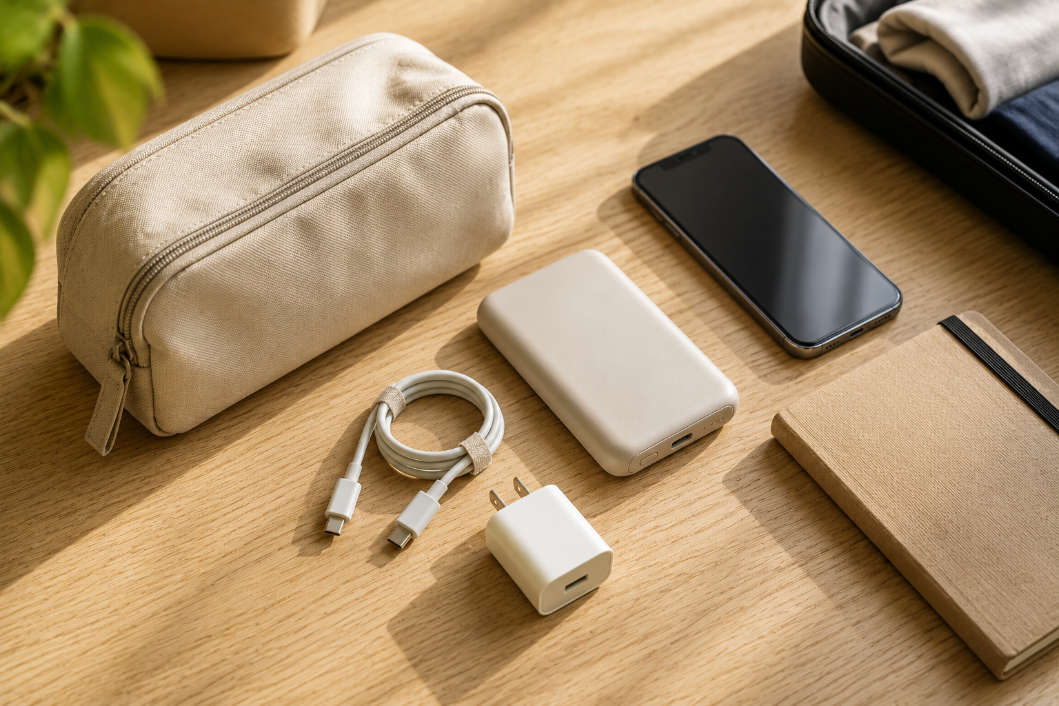 1泊2日の旅行向けにUSB-Cケーブルと小型充電器、10000mAhモバイルバッテリーをまとめた充電セット