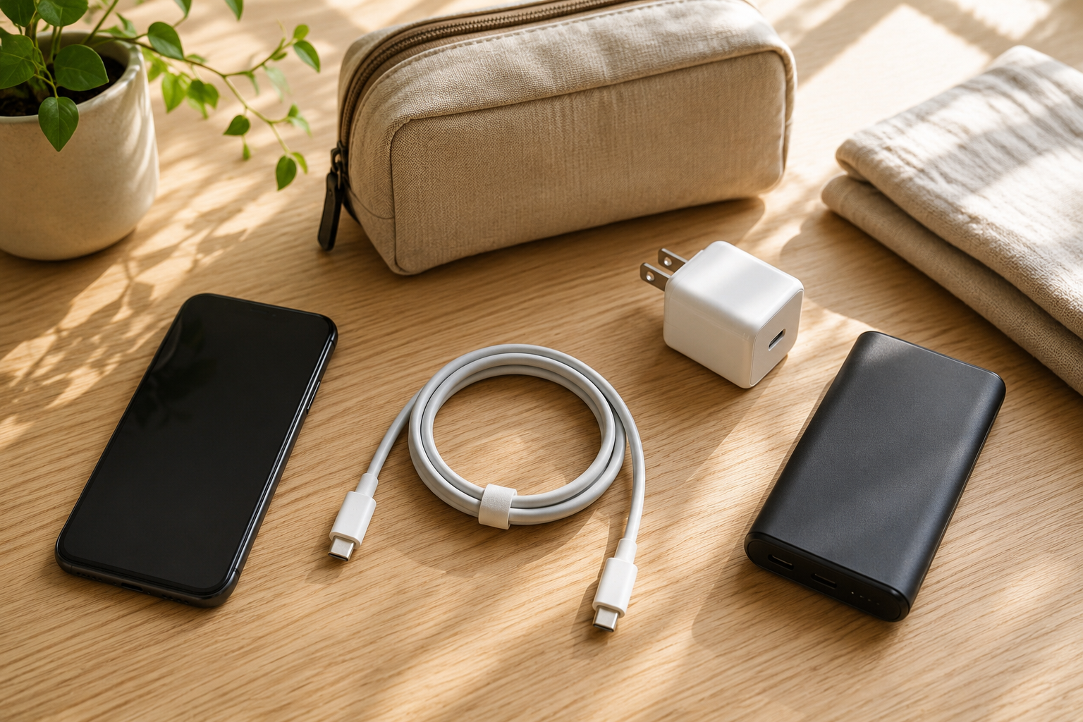 USB-Cケーブル1本で整理された持ち歩き用モバイル環境
