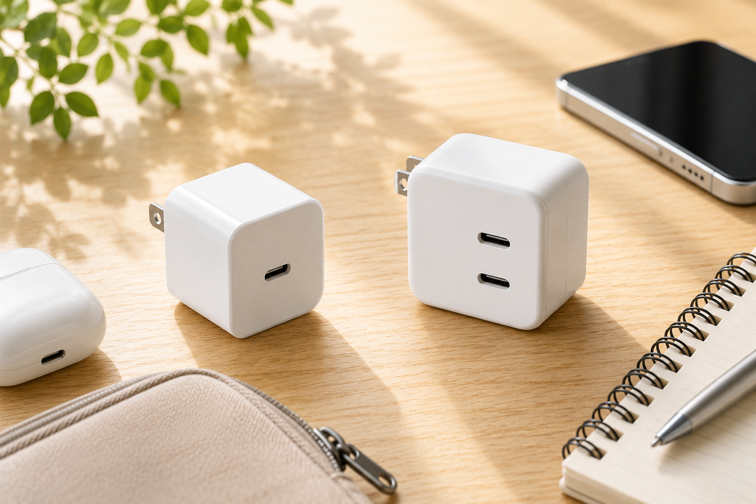 1ポート充電器と2ポート充電器を比較したイメージ