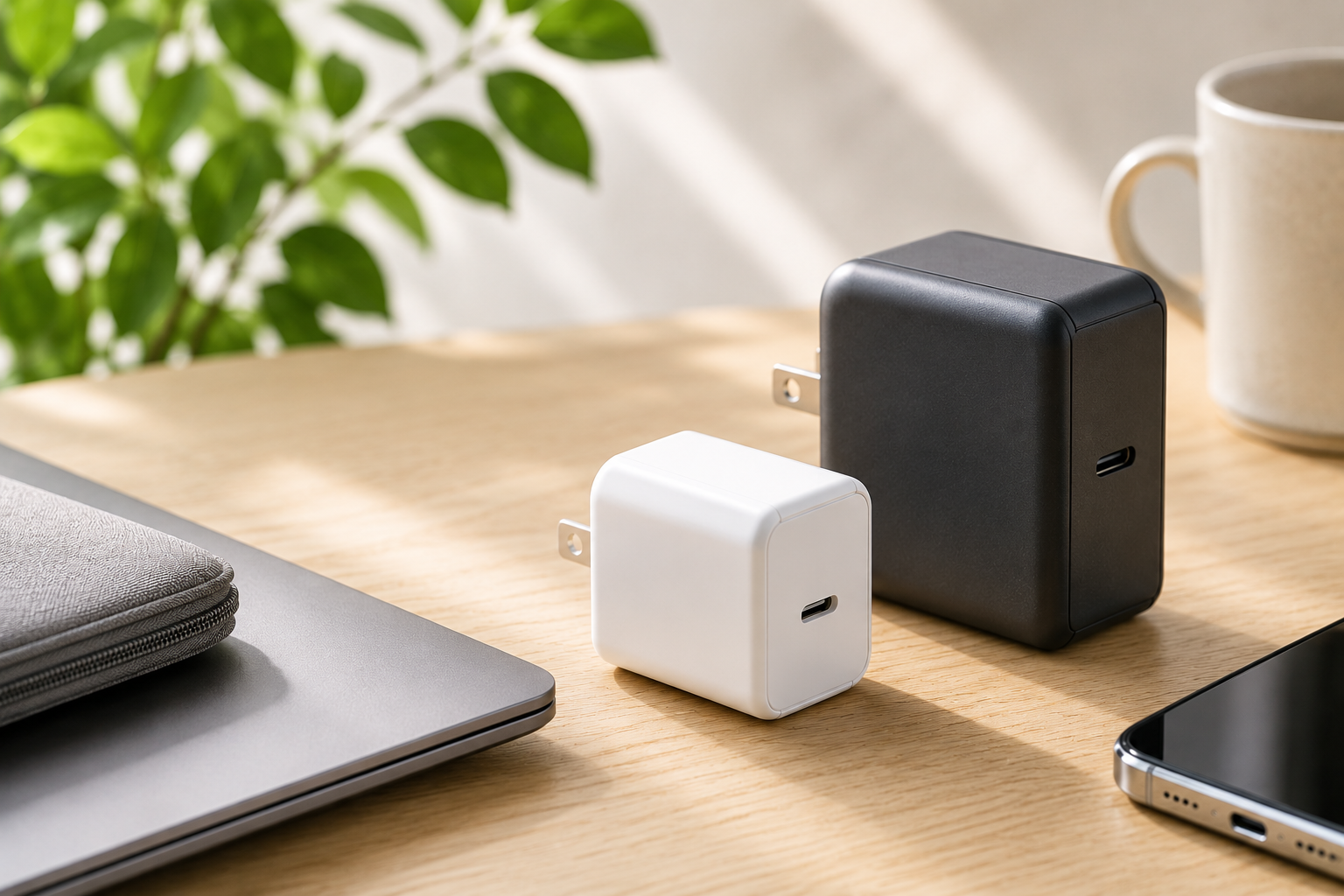 GaN採用USB-C充電器と従来型USB-C充電器のイメージ